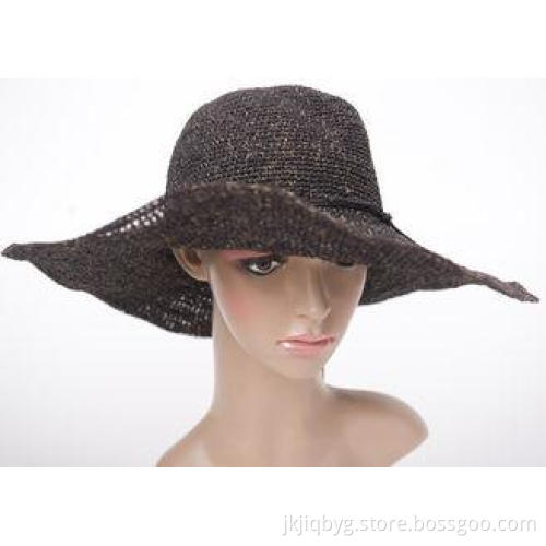 Gold Wire Crochet Raffia Sun Hats / Black Floppy Sun Hats W